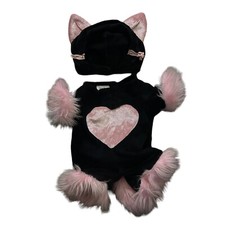Build A Bear Workshop Cat Suit Costume Set Black Pink Faux Fur Tail Good Hat