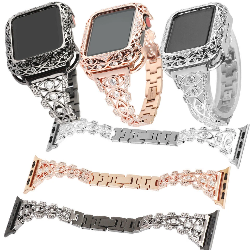Bling Diamond Bracelet Straps Bumper Case For Apple Watch Bands 7 6 5 4 3 2 1  - Image 3 of 4