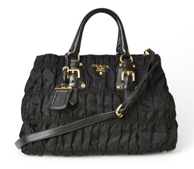PRADA Handbag Shoulder Bag Tote 2way TESSUTO GAUFRE Nylon Black 