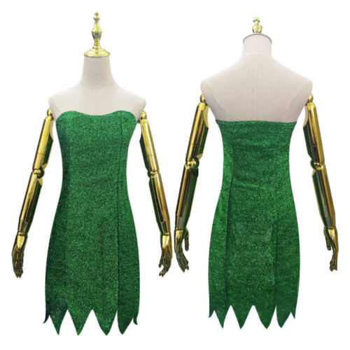 Tinker Bell Cosplay Costume Pixie Fairy Green Dress Outfit - Picture 3 of 6