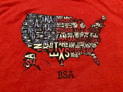 Vintage Boy Scout T Shirt Adult XL Red BSA America US States Map Flag Spell Soft - Picture 4 of 10