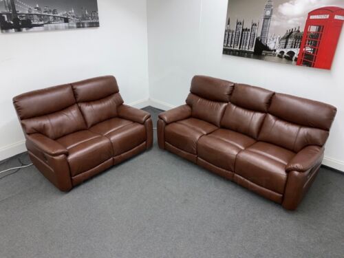 DFS Pryme Brown Leather Electric Reclining 3 Seater + 2 Seater Sofa Set - Picture 6 of 7