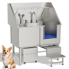 Dog Cat Pet Grooming Bath Tub Stainless Steel Wash Shower Station w/Stairs New
