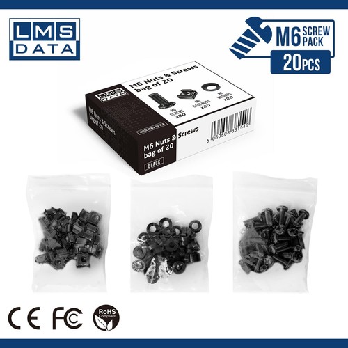 Pack de 20 écrous et vis de cage noirs M6 pour serveur équipement montage en rack 19" et 10" - Photo 7/11