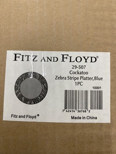 Fitz and Floyd Kakadu 14 Zoll Zebra gestreift Platten in Blau Neu im Karton - Bild 2 von 2