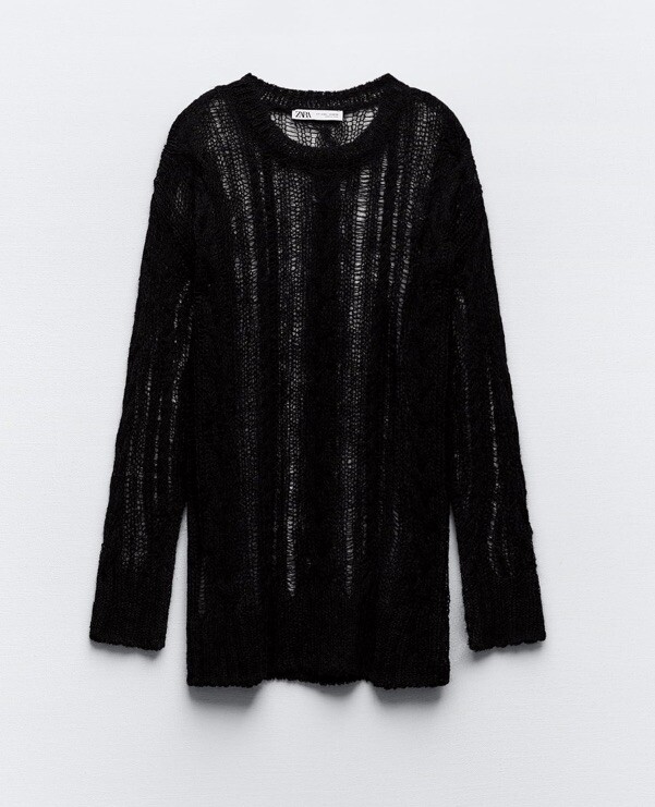 NWT- ZARA BLACK OPENWORK CABLE KNIT SWEATER SIZE XS-S image 8