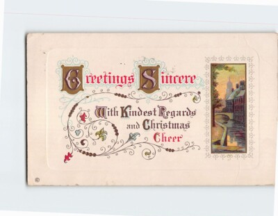 Postcard Greetings Sincere with Kindest Regards & Christmas Cheer Embossed Card