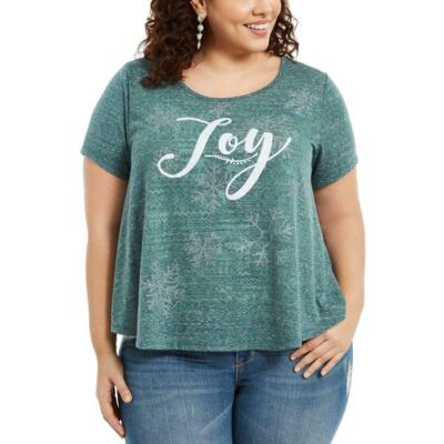 NWT Style & Co 2X Joy Holiday Graphic-Print Scoop Neck Top Green Fairisle 3332-G