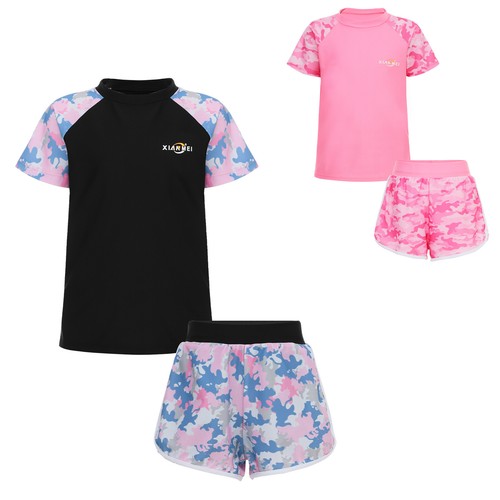 Kids Girls Bathing Suit Sunsuit Tankini Hawaii Surfing Outfit Tankini Set Cute - Picture 3 of 27