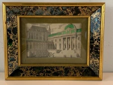 Ant European Hand Colored Original Capital Building Cityscape Engraving Framed