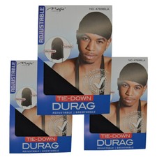 3 pcs Magic "Black" Du rag Adjustable Breathable Extra Long Tail