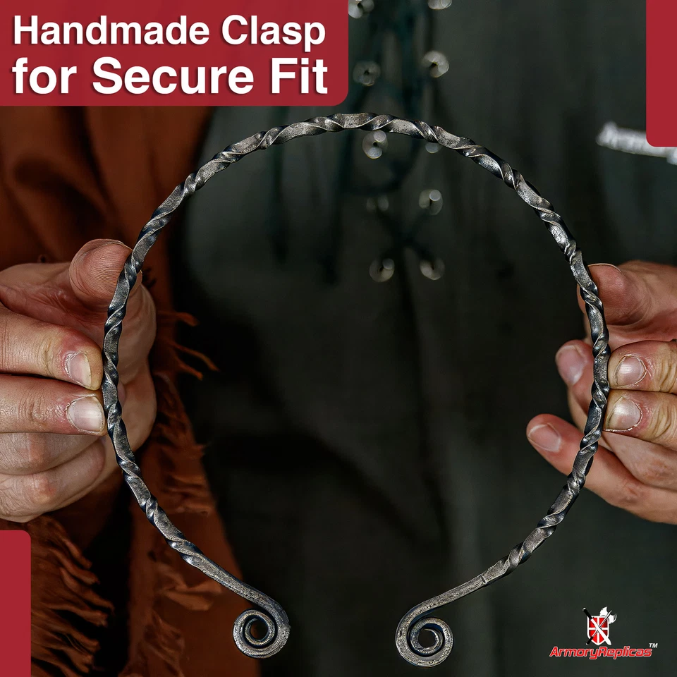 Medieval Jewelry Hand Forged Handmade Viking Warrior Unisex Iron Torc Necklace - Image 4 of 4