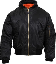 Rothco Black Hooded MA-1 Flight Jacket Reversible Orange Air Force Bomber Coat