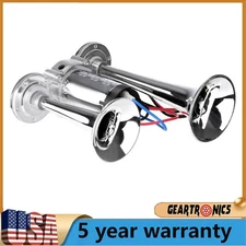 Train Air Horn Compressor Kit For Trucks RV Car Boat 12V Super Loud Dual Trumpet