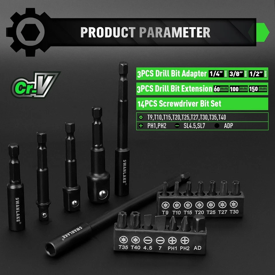 Juego de destornilladores de tuercas magnéticas de 55 piezas, vástago hexagonal métrico y SAE 1/4", destornillador de impacto Foto 4 de 4