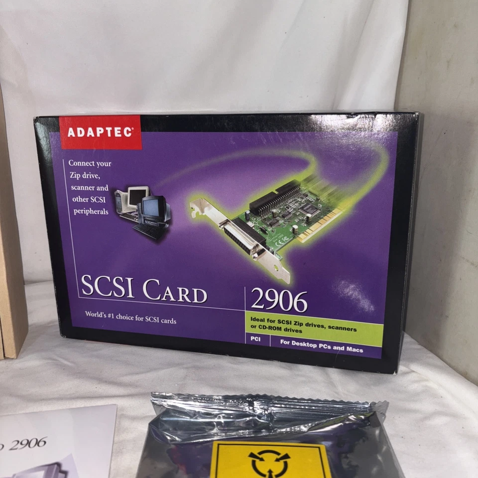 Adaptec AVA-2906 32 Bit PCI SCSI Controller Card PC Mac Open Box Sealed Interior - Image 3 of 4