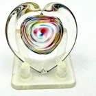 VTG Vetri Murano-Style Italy Signed Art Glass Heart Paperweight Rainbow Swirl