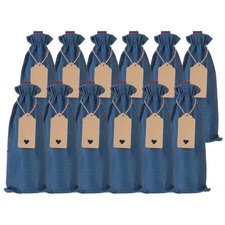 12pcs Burlap Wine Bags, Wine Gift Pouches with Drawstrings, Blue