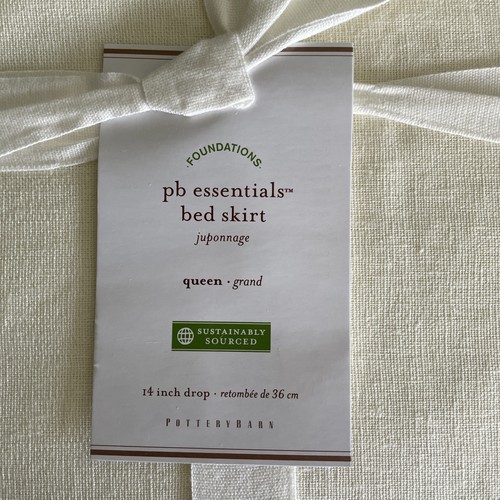 Pottery Barn Essentials Linen Cotton Bed Skirt Sz Queen 14" Drop Ivory NEW - Picture 5 of 6