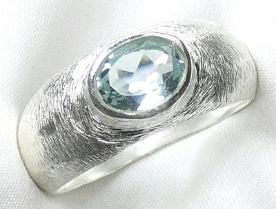 Ring Blautopas 925 Silber Gr. 19,7 (62) großer, fac. Sky Blue  mattiert  - Bild 1 von 4