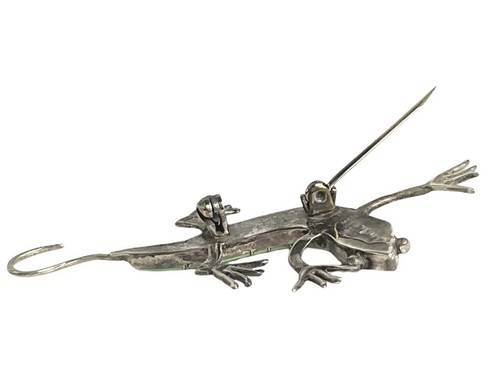 Vintage Sterling Silver Lizard Gecko Pin Brooch Green Gemstone Inlay - Picture 3 of 6