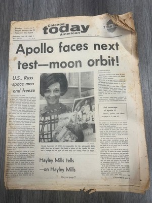 Chicago today American newspaper July 19, 1969. Apollo 11man On Moon good