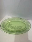 Vintage Federal Glass Uranium Green Cabbage Rose Platter 12" x 9" EUC READ