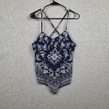 No Boundaries Tank Top Teens Large Blue Paisl...