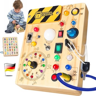 Busy Board Montessori Holzspielzeug Activity Board Lichtschalter mit LED Licht