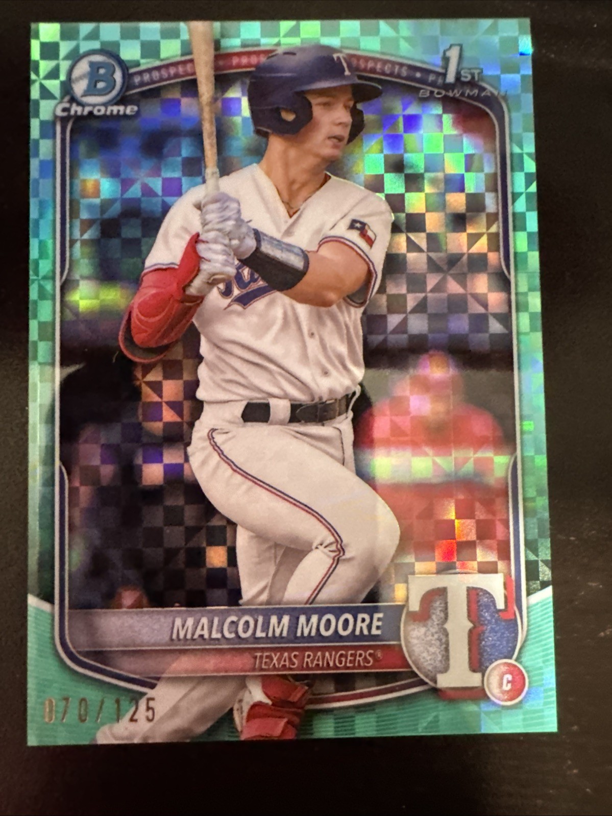 2025 Bowman Malcolm Moore 1st Chrome Aqua X-Fractor /125 Rangers #BCP-129
