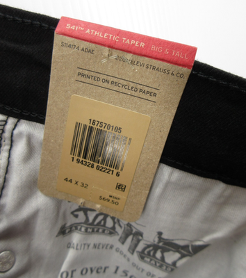 Levis 541 Jeans Men 44X32 Black Athletic Taper Denim Red Tab