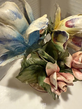 Vtg Capodimonte Floral Rose Basket Multicolor Centerpiece SIGNED MULTIPLE CHIPS