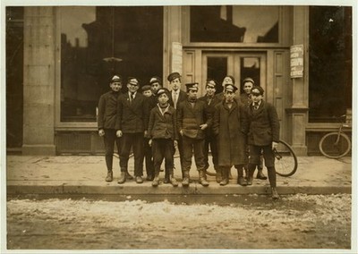 Photo:New Haven CT 1909 Messenger Boys Work Until 11 PM Group Photo