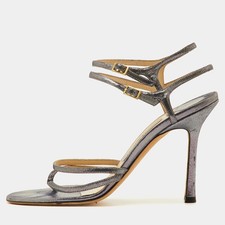 Jimmy Choo Strappy Size 39 Metallic Silver Leather Open Toe Ankle Strap Sandals