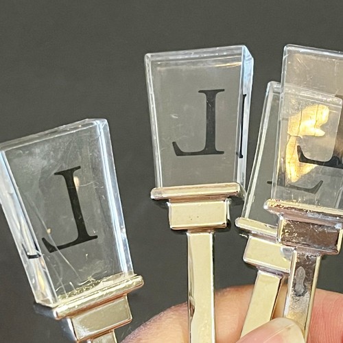 Vintage Cocktail Appetizer Forks Picks Acrylic Handle “L” Logo Stainless Set 4x - Picture 6 of 11