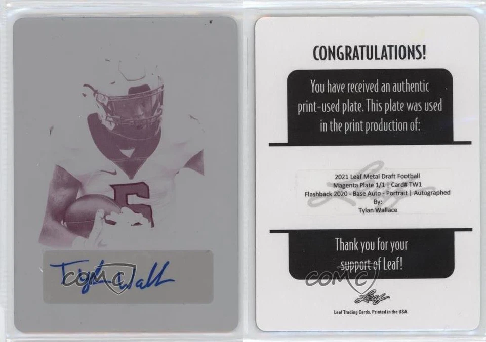 2021 Leaf Metal Draft Flashback Base 1/1 Tylan Wallace Rookie Auto RC v9t - Image 3 of 3