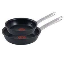 T-fal Cook & Strain Non-stick 2 Piece Frypan Set, 10 Inch and 11.5 Inch Frypans.