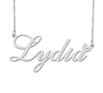 Stainless Steel Silver Lydia Heart Name Necklace Charm Pendant Jewelry for Mom B