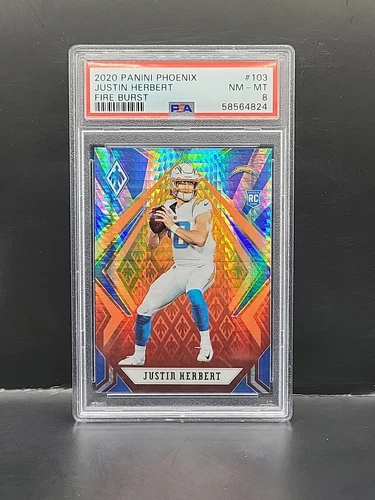 2020 JUSTIN HERBERT PHOENIX FIRE BURST ROOKIE RC PSA 8