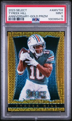 🌟 2023 Panini Select Tyreek Hill Gold Prizm DOUBLE JERSEY#10/10 CASE HIT PSA 9