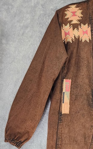 Sundance Denim Jacket Womens Medium Brown Aztec Southwestern Open Front USA - Picture 10 of 10