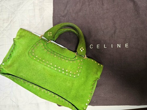 CELINE Stud Boogie Bag Handbag Green Used Suede