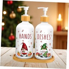 Christmas Soap Dispenser Gnome Glass Soap Container with Pump and Xmas Gnome