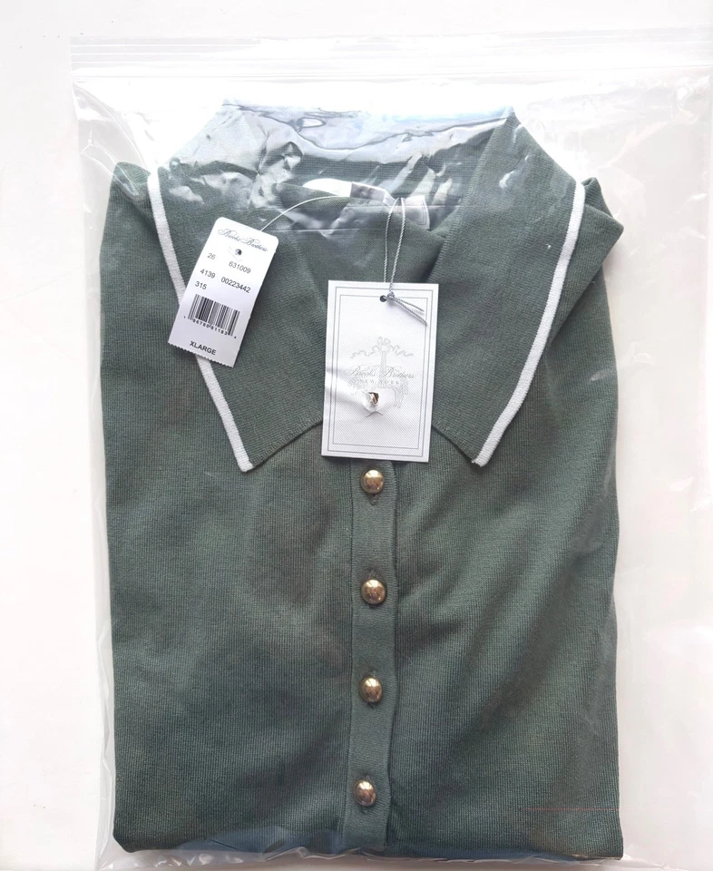 Camisa polo para mujer Brooks Brothers verde mezcla de seda botones dorados talla XL Foto 4 de 4