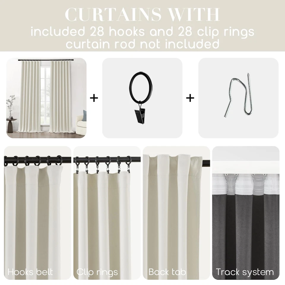 Cream Black Out Curtains 84 Inches Long for Bedroom with Hook, Satin Blackout... - Image 4 of 4
