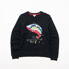   KENZO PARIS Women  s Fish Embroidery Cotton Crewneck Sweatshirt size M