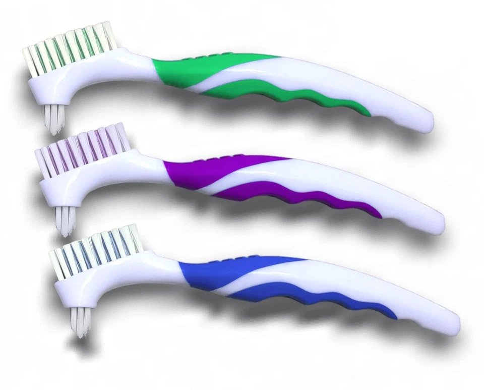 ELINA-DENT 3 Stück Zahnprothesen Bürste - 2in1- zur optimalen Reinigung von Zahnersatz