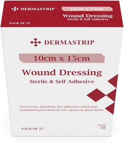 25pk - 10cm x 15cm DermaStrip Estéril, Adhesivo Extra Grande Apósitos para Heridas - Imagen 2 de 2
