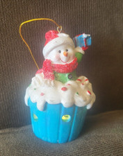 Light Up Snowman Cupcake Ornament 3 1/2"