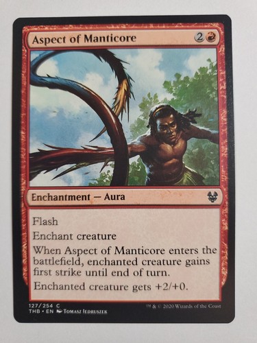 MTG Magic Die Sammelkarte Aspekt von Mantikor Verzauberung Aura rot Theros Bey